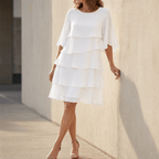 Summer Dress Women Four Tier Ruffle Flutter Sleeve Knee Length