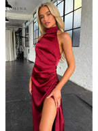 Halterneck Dress Women Sleeveless Slit Maxi | Perla