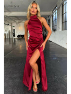 Halterneck Dress Women Sleeveless Slit Maxi | Perla