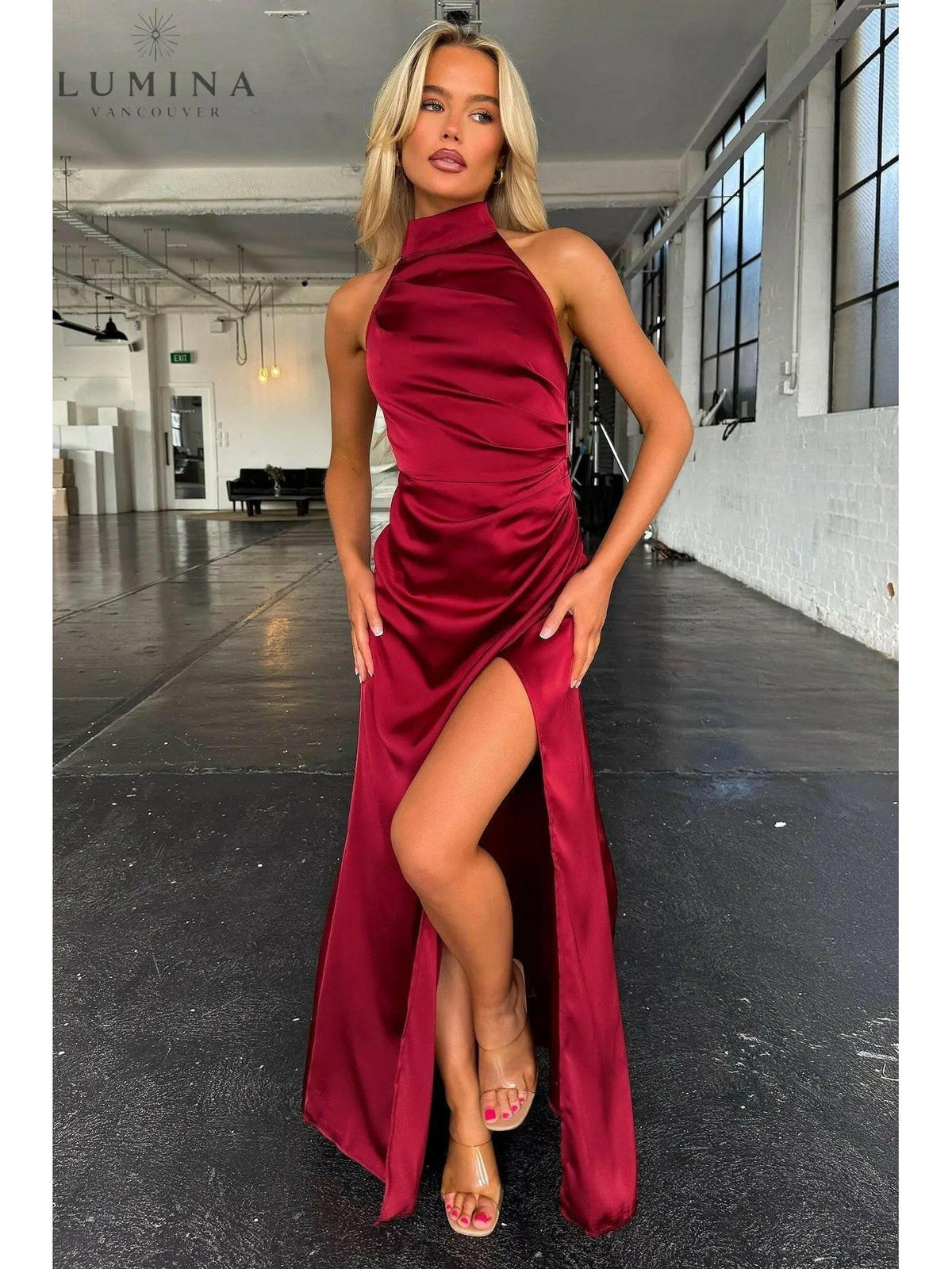 Halterneck Dress Women Sleeveless Slit Maxi | Perla
