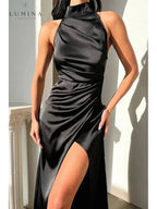 Halterneck Dress Women Sleeveless Slit Maxi | Perla