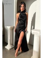 Halterneck Dress Women Sleeveless Slit Maxi | Perla