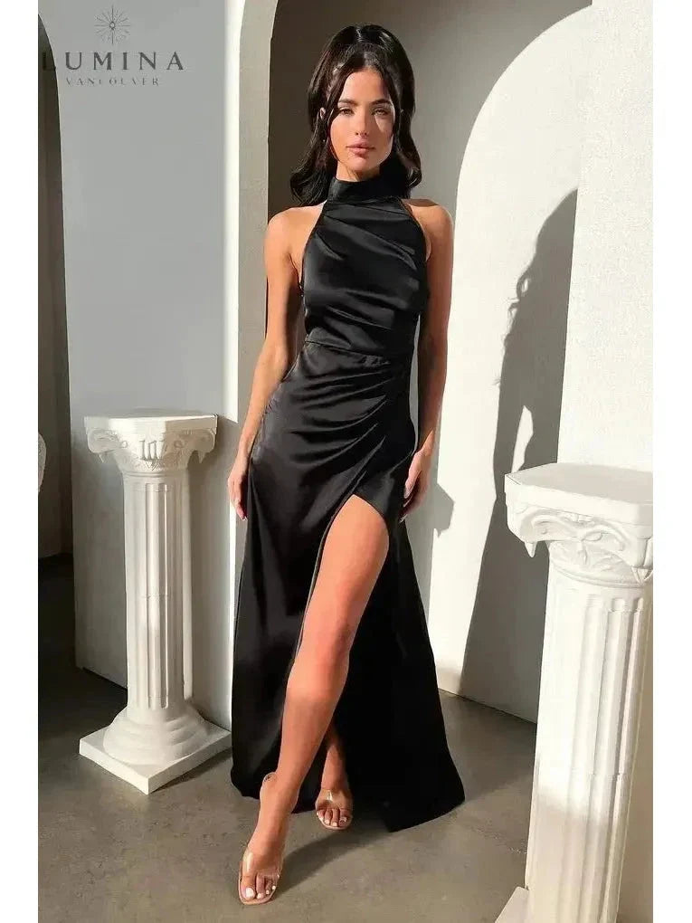 Halterneck Dress Women Sleeveless Slit Maxi | Perla
