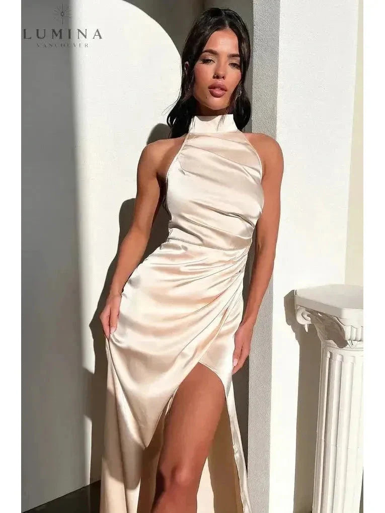 Halterneck Dress Women Sleeveless Slit Maxi | Perla
