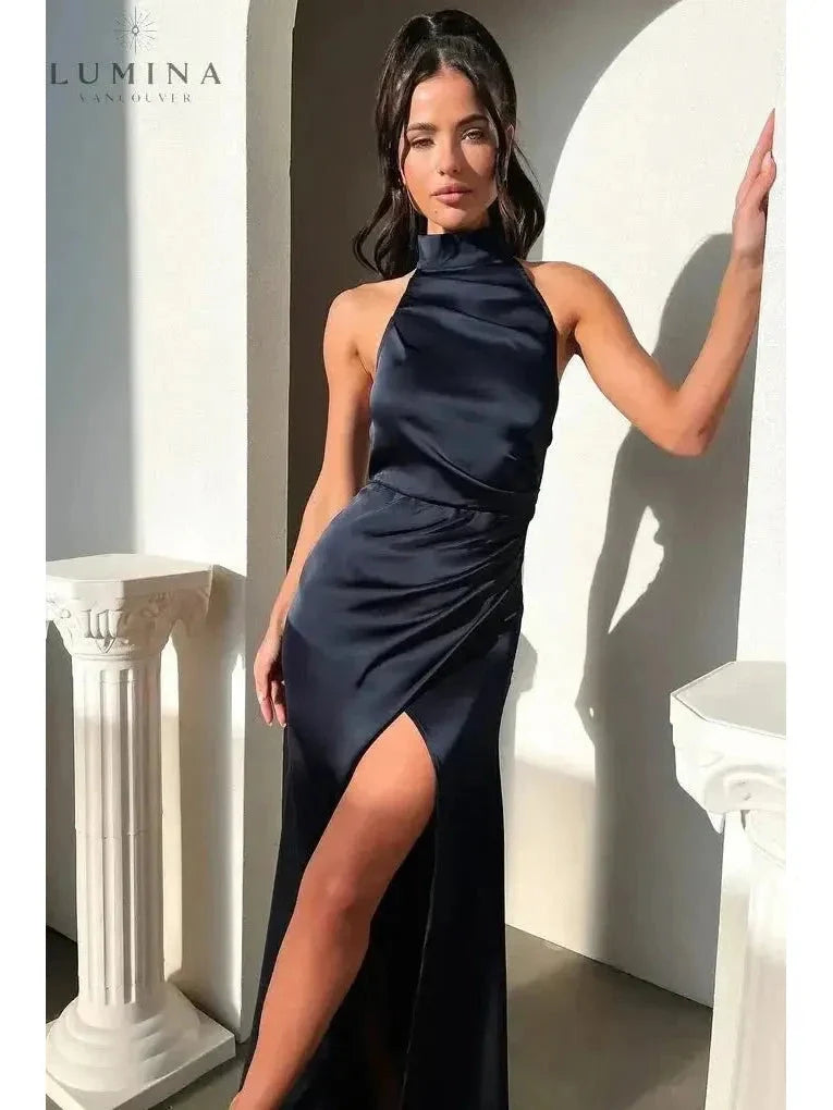 Halterneck Dress Women Sleeveless Slit Maxi | Perla