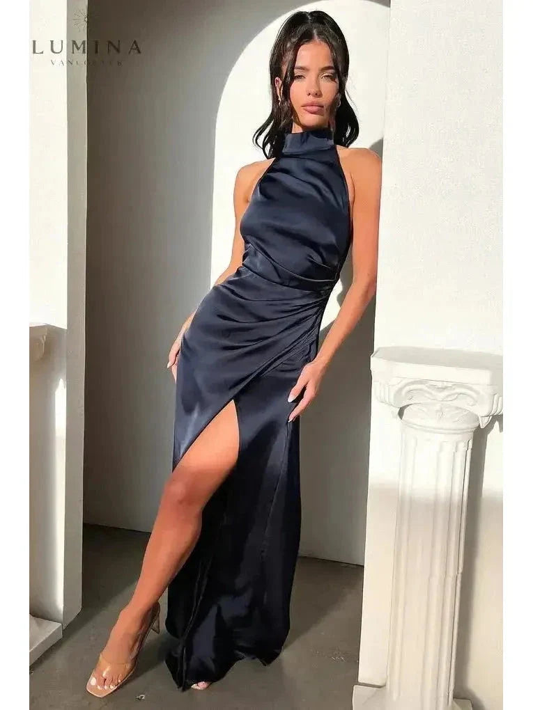 Halterneck Dress Women Sleeveless Slit Maxi | Perla