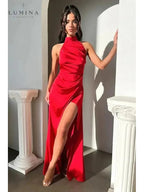 Halterneck Dress Women Sleeveless Slit Maxi | Perla