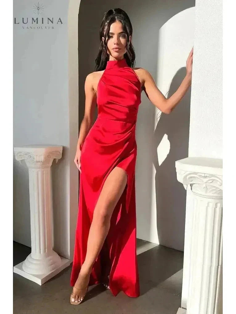 Halterneck Dress Women Sleeveless Slit Maxi | Perla