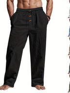 Men Linen Pants Relaxed Fit Drawstring Straight Leg | Kira