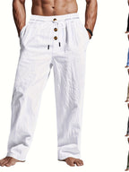 Men Linen Pants Relaxed Fit Drawstring Straight Leg | Kira