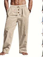 Men Linen Pants Relaxed Fit Drawstring Straight Leg | Kira