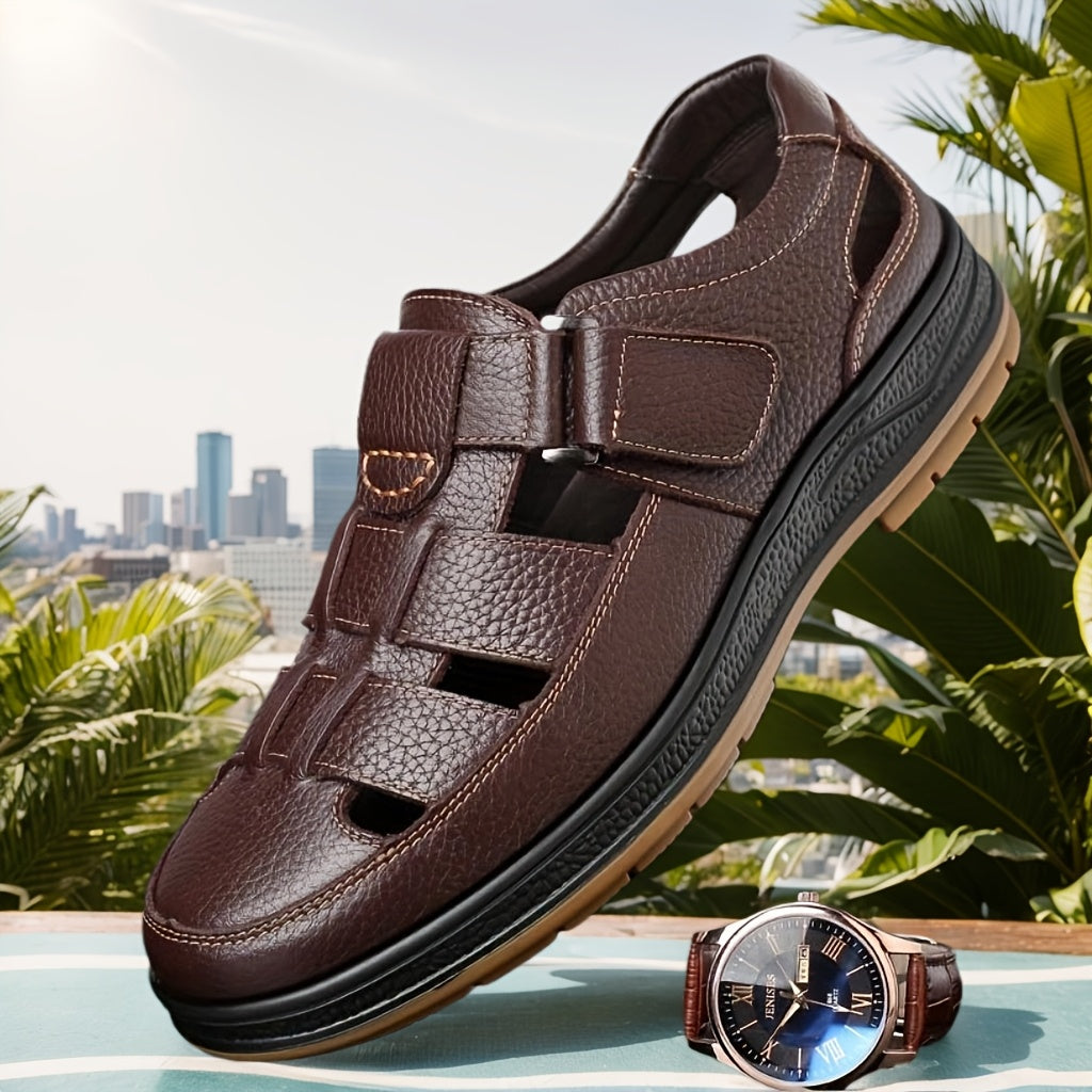 Ondine | Men's Leather Sandals | Slip-On, Open Toe | Black & Brown