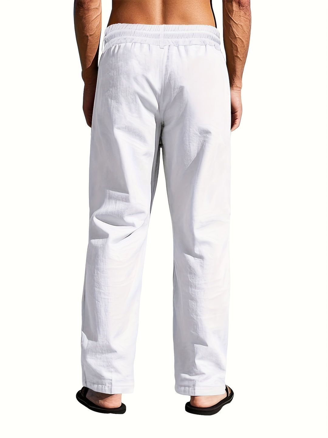 Men Linen Pants Relaxed Fit Drawstring Straight Leg | Kira