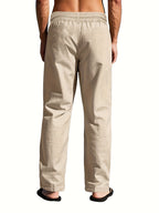 Men Linen Pants Relaxed Fit Drawstring Straight Leg | Kira