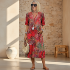Midi Dress Women Vibrant Pattern Flowy Silhouette Womenswear