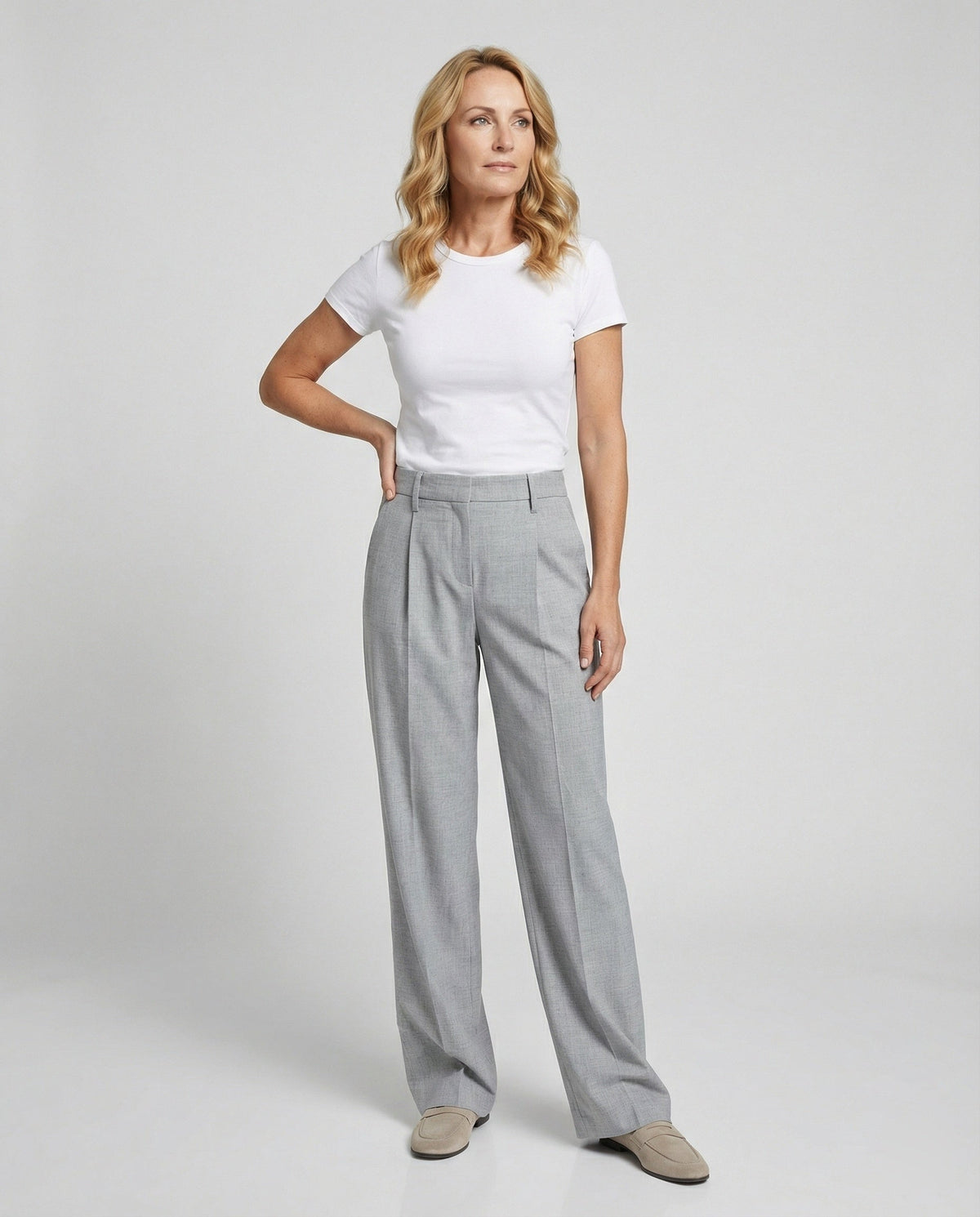 Women Wide Leg Trousers High Waist Creased
