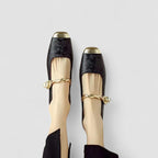 Embla | Ballet Flats | Pearl Embellished, Square Toe, Ankle Strap | Women's
