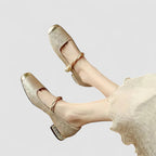 Embla | Ballet Flats | Pearl Embellished, Square Toe, Ankle Strap | Women's