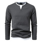 Men Henley Sweater Long Sleeve Split Neck