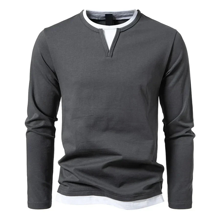 Men Henley Sweater Long Sleeve Split Neck