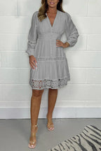Women Lace Dress Vintage V Neck Fitted Midi | Thea