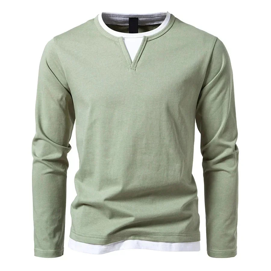 Men Henley Sweater Long Sleeve Split Neck