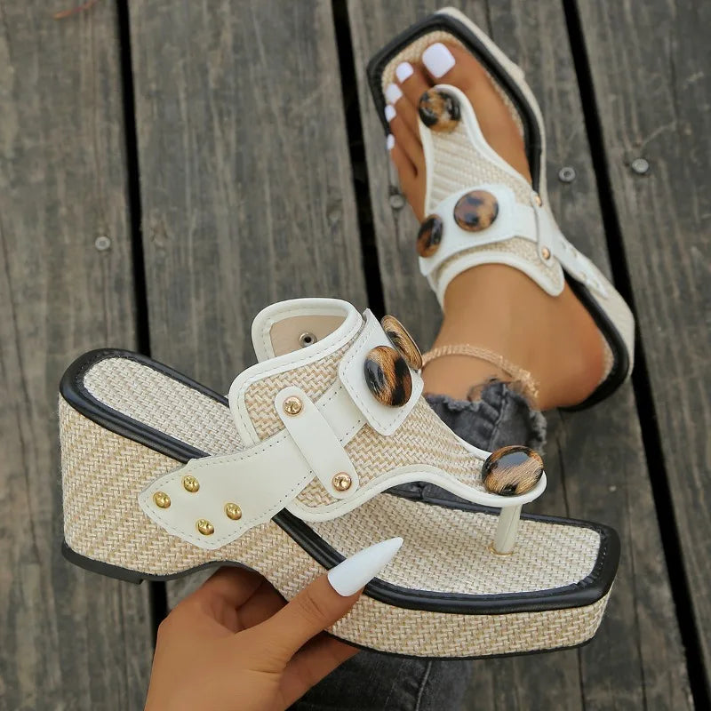 Women's Platform Wedge Sandals with Studded Straps