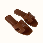 Heeled Sandals Women Genuine Leather Low Heel H Strap Slip On
