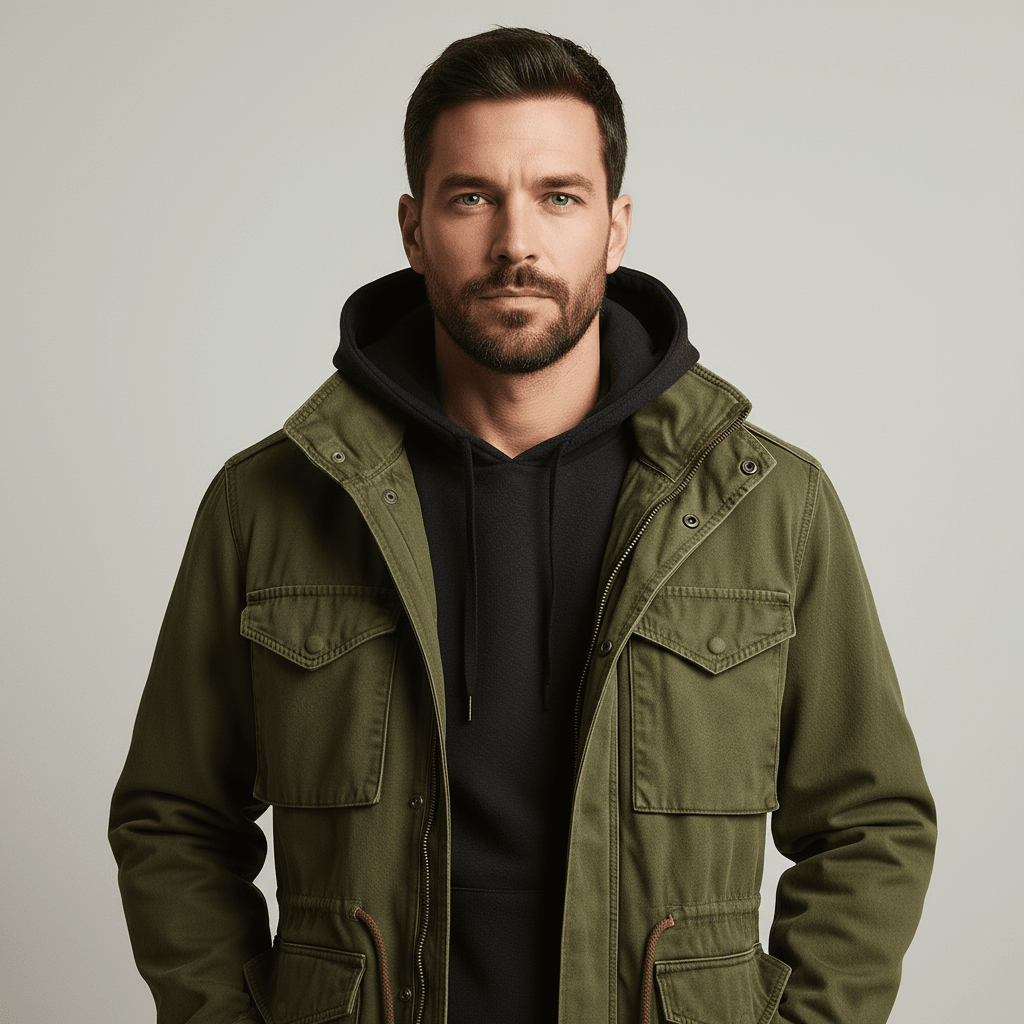 Men Field Jacket Multiple Pockets Structured Fit