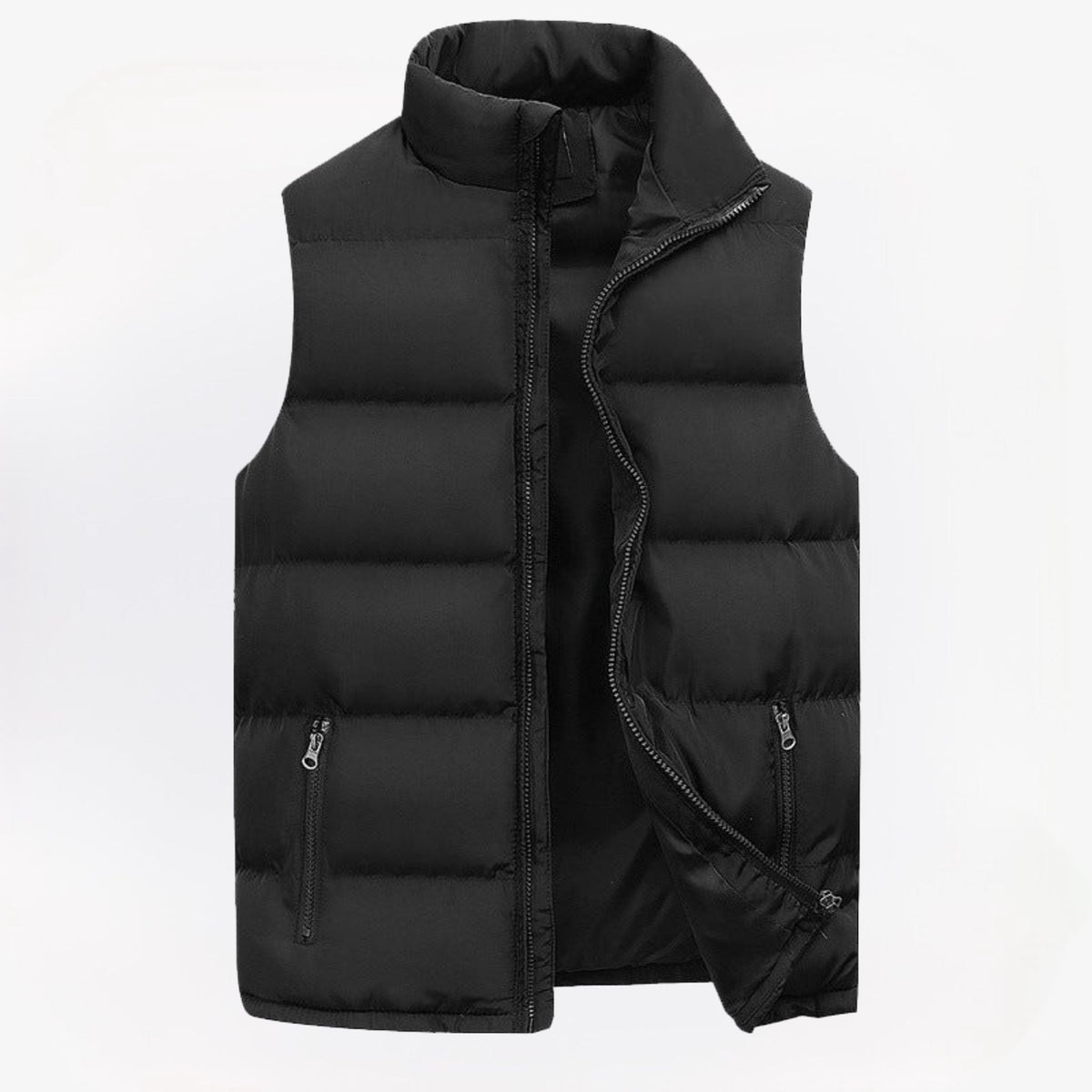 Men quilted vest zip up sleeveless in black, lightweight padded gilet