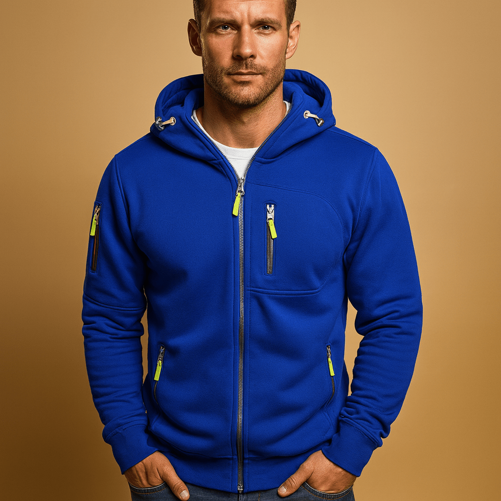Men zip-up hoodie regular fit with adjustable hood available in multiple colours