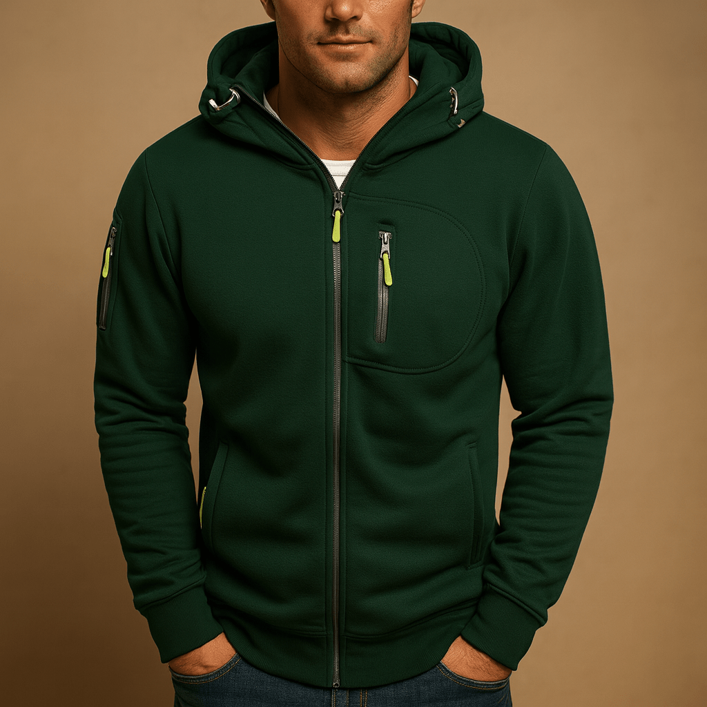 Men zip-up hoodie regular fit with adjustable hood available in multiple colours