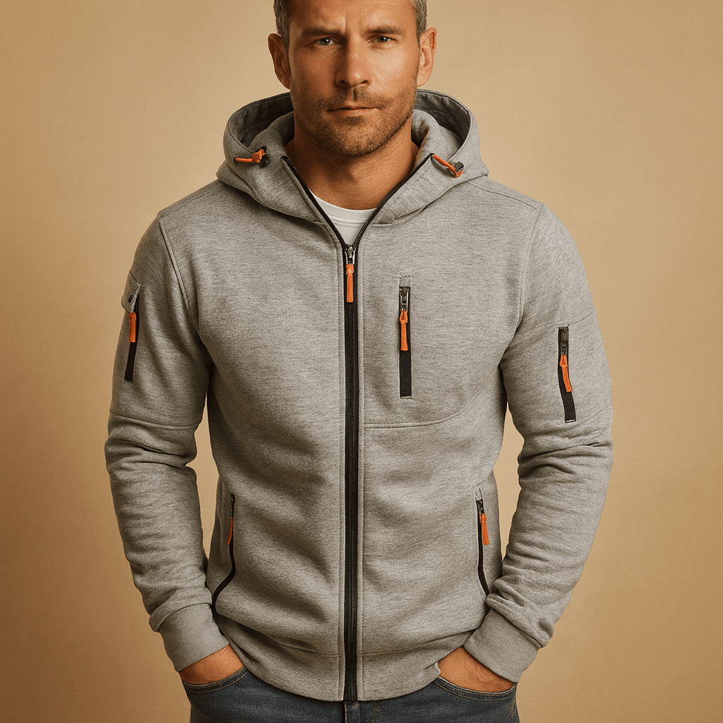 Men zip-up hoodie regular fit with adjustable hood available in multiple colours