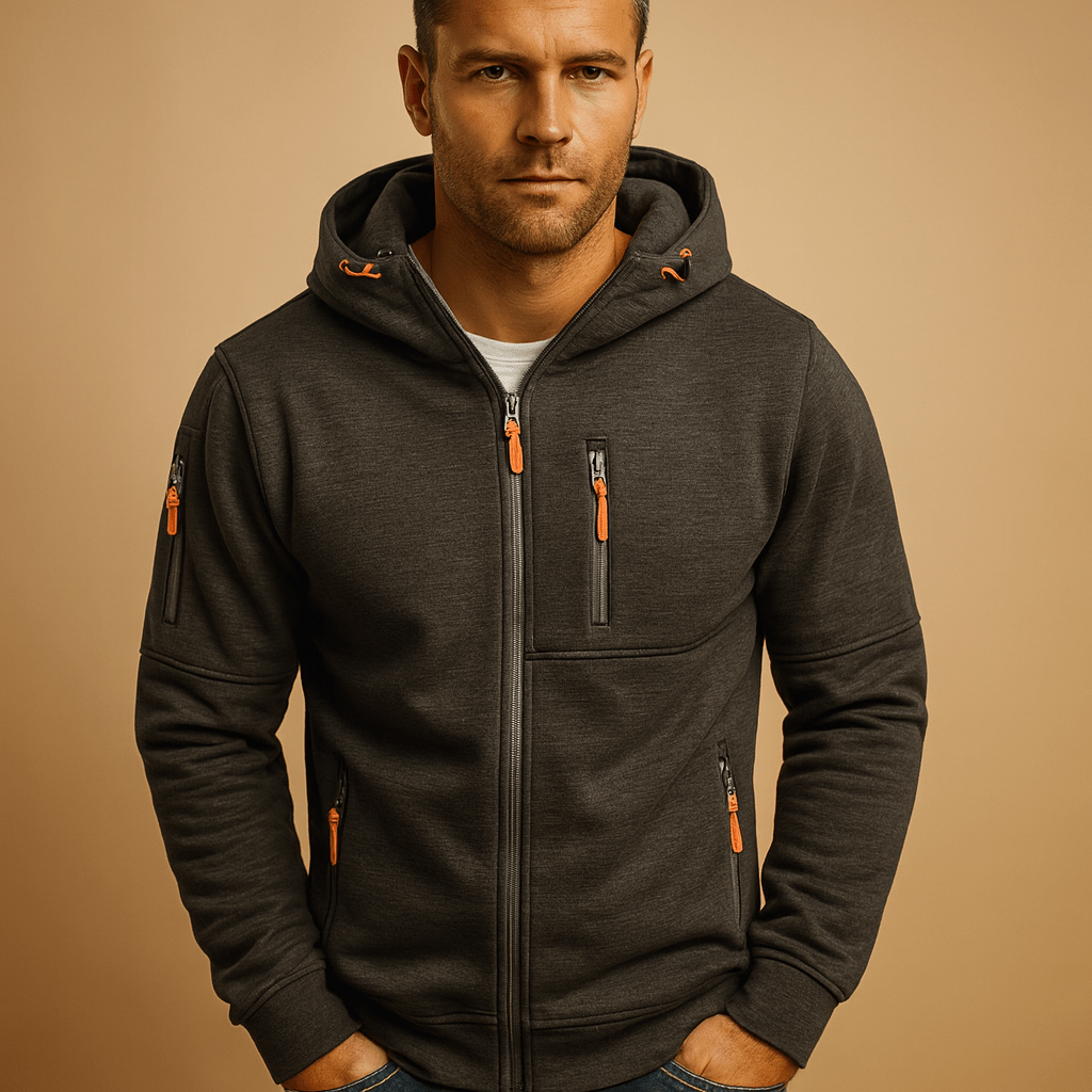 Men zip-up hoodie regular fit with adjustable hood available in multiple colours