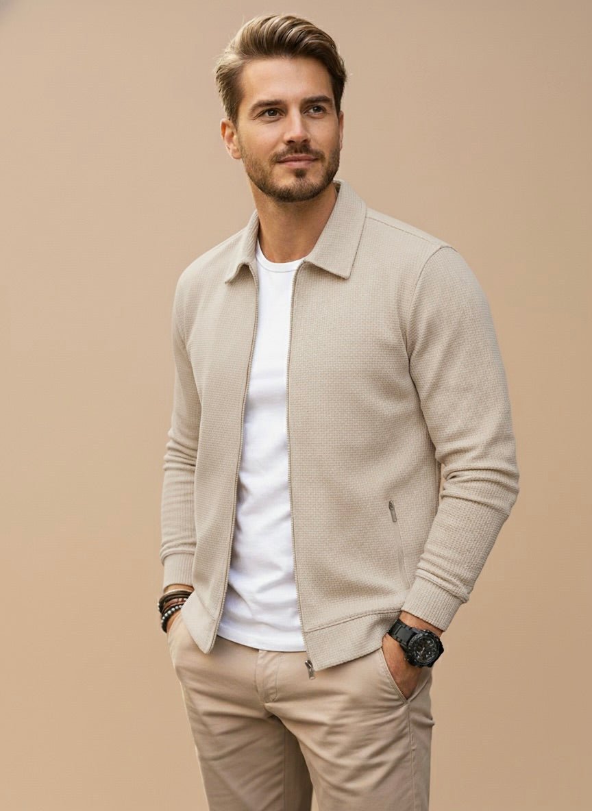 Wren | Men's Zip-Up Cardigan | Regular Fit, Stand Collar | Versatile