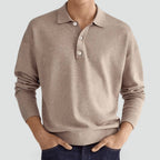 Polo Shirt Men Long Sleeve Fine Knit Ribbed Cuffs Flat Collar