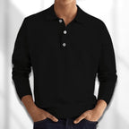 Polo Shirt Men Long Sleeve Fine Knit Ribbed Cuffs Flat Collar