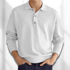 Polo Shirt Men Long Sleeve Fine Knit Ribbed Cuffs Flat Collar