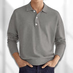 Polo Shirt Men Long Sleeve Fine Knit Ribbed Cuffs Flat Collar