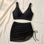 High Waist Bikini Set Women Two Piece Mesh Ruched Skirt Swimsuit