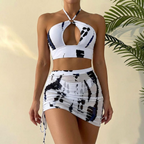 Women 3 Piece Bikini Set with Cover Up Skirt Halter | Lyra