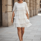 Summer Dress Women Four Tier Ruffle Flutter Sleeve Knee Length