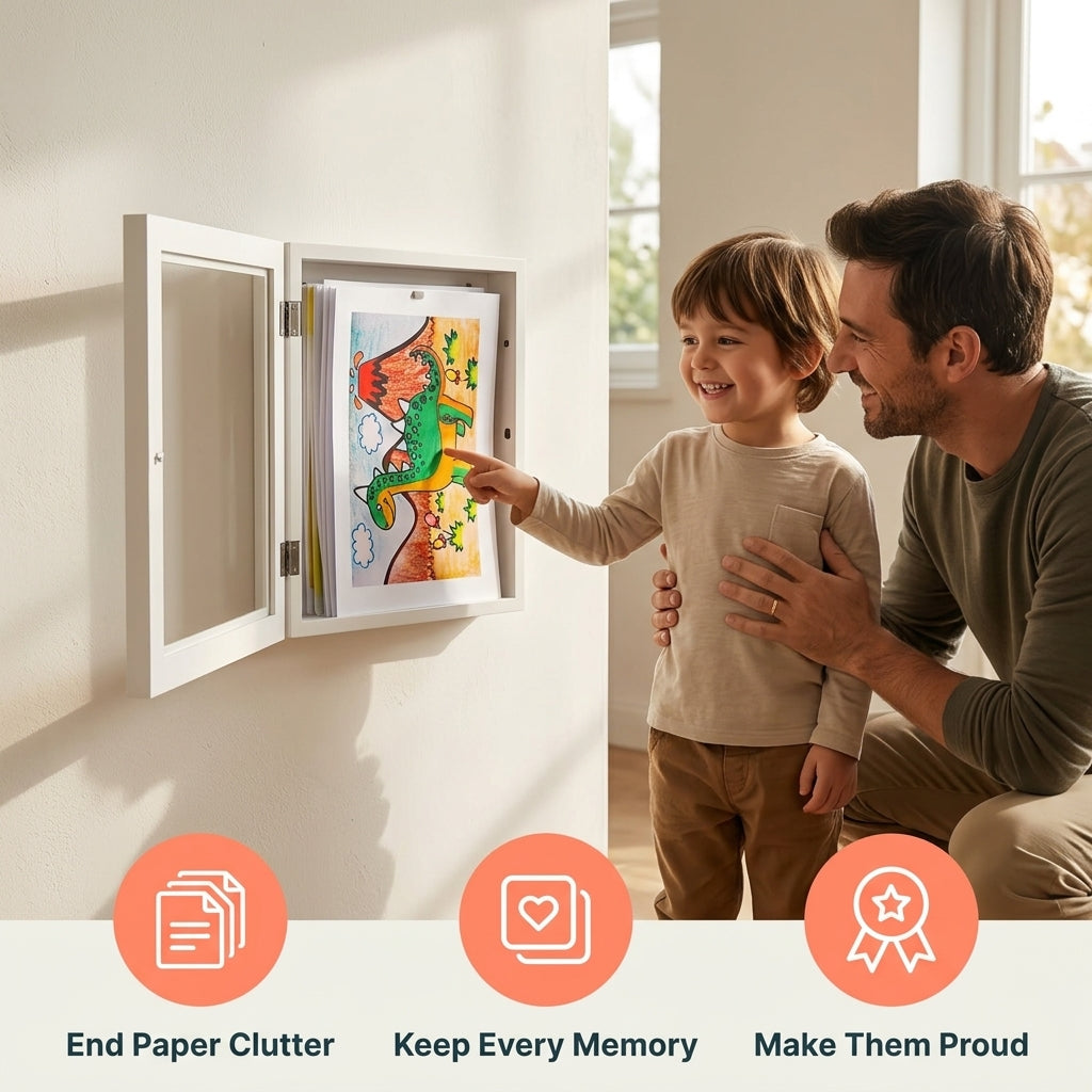 Della | Kids Drawing Display Frame | Rotating Art Frame | Stores 150 Drawings