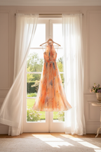 Aria | Women's Maxi Dress | Halter Neck, Floral Print, Open Back | Peach