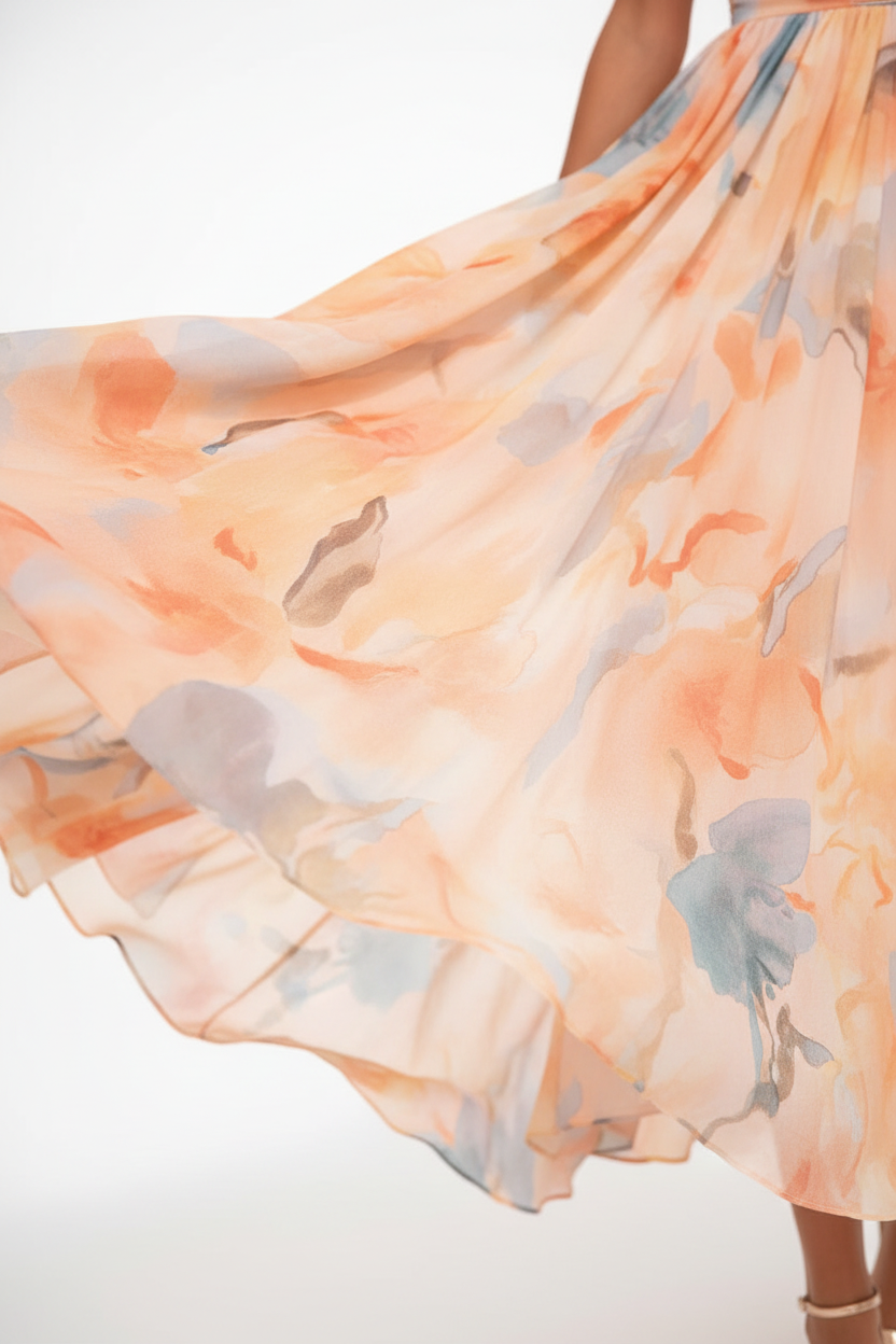 Aria | Women's Maxi Dress | Halter Neck, Floral Print, Open Back | Peach