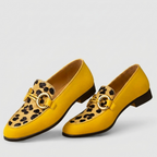 Solene | Animal Print Slip-On Slippers | Women's Flat, Buckle Accent | Yellow