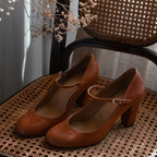 Giselle | Women's Low Heel Sandals | Adjustable Strap, Brown Suede | Everyday