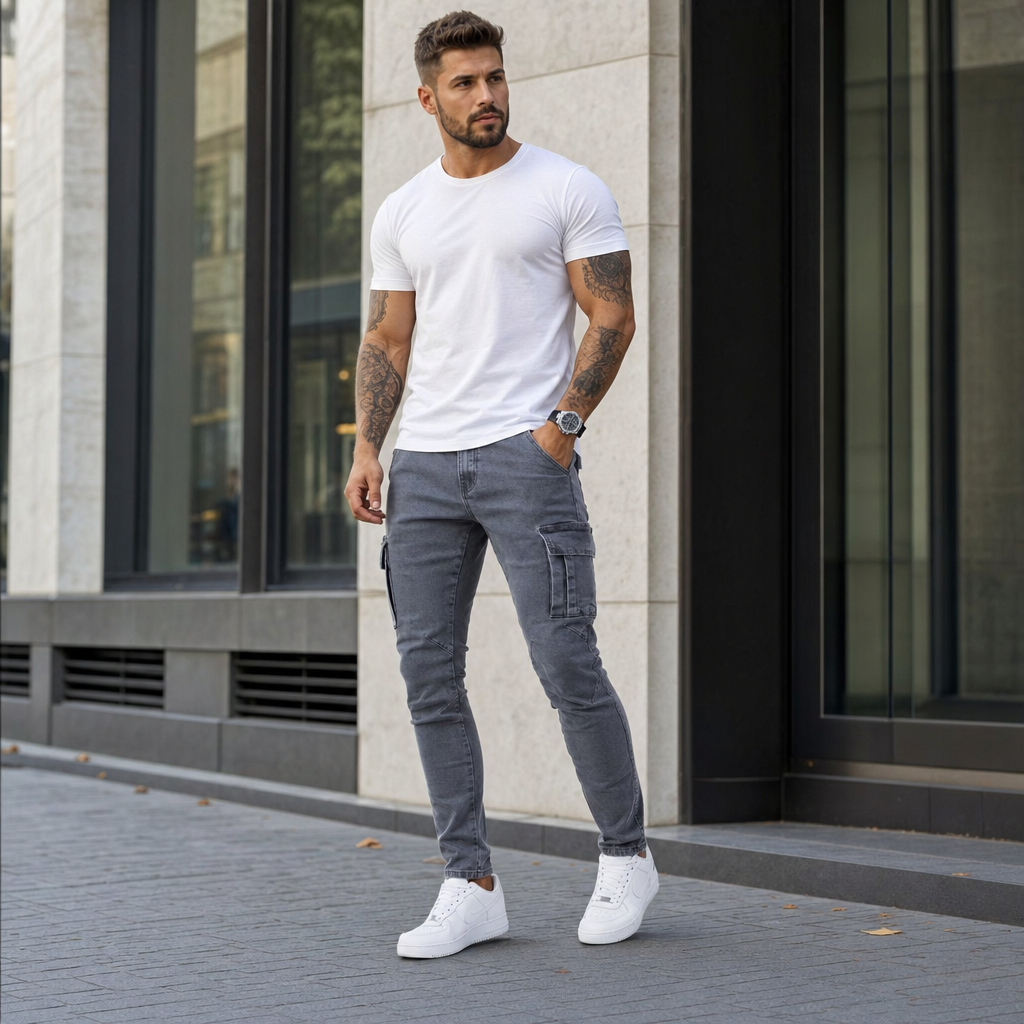 Hazel | Men's Cargo Jeans | Slim Fit, Street Style | 3 Colours, 29–36
