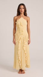 Halterneck Maxi Dress Women Ruffle Asymmetric Hem Sleeveless | Yvaine
