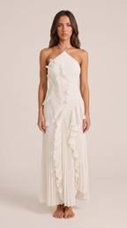 Halterneck Maxi Dress Women Ruffle Asymmetric Hem Sleeveless | Yvaine